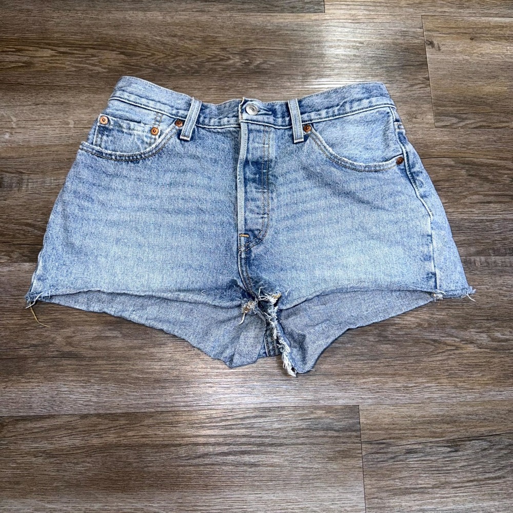 Levi's 501 Original Fit Cut Off Shorts Women W29 Blue Denim High Rise Button Fly